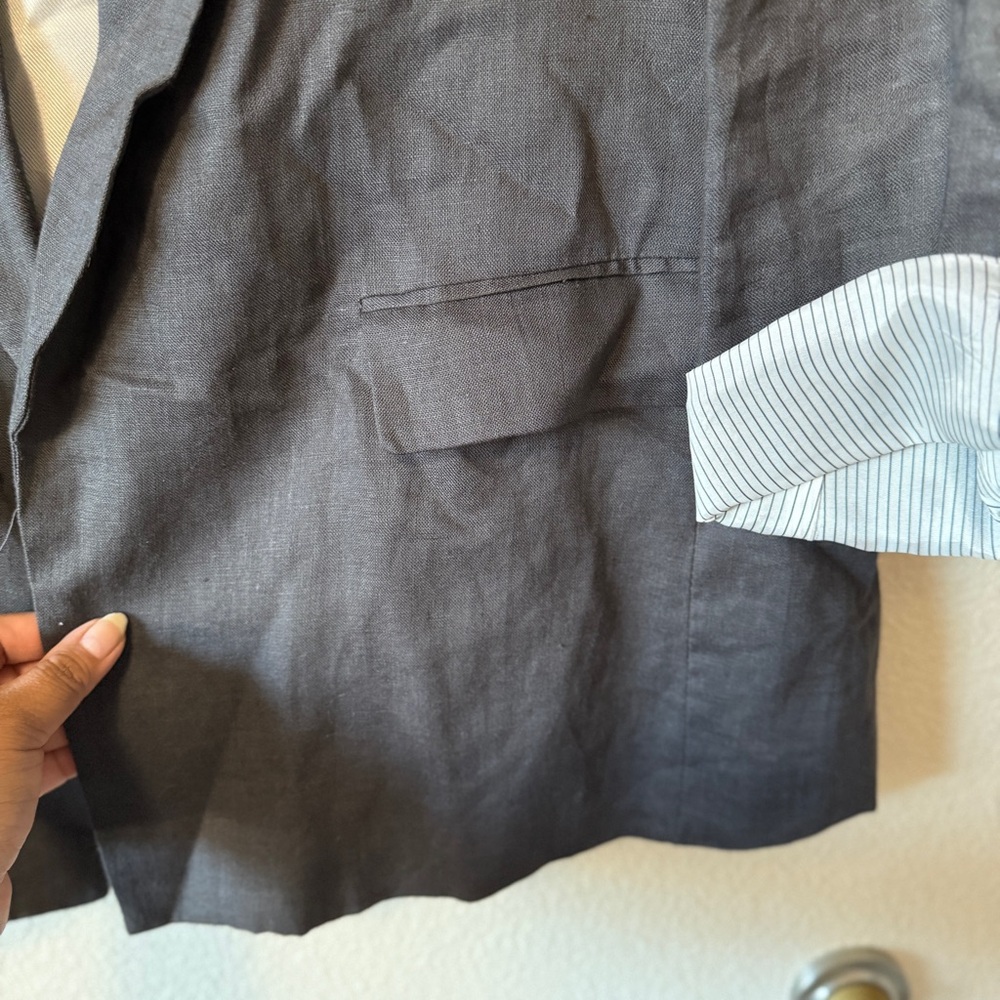 Zara Charcoal‎ Gray Linen Blazer Sz XL 7979/500 - Picture 3 of 9